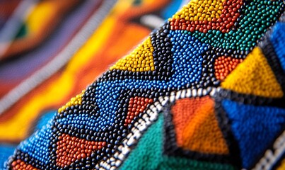 Close-Up of Traditional Zulu Beadwork from South Africa with Vibrant Geometric Patterns