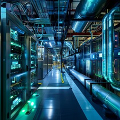 Fototapeta premium photo of a servers room in a gas and oil refinery industrial setting Racks of computing systems