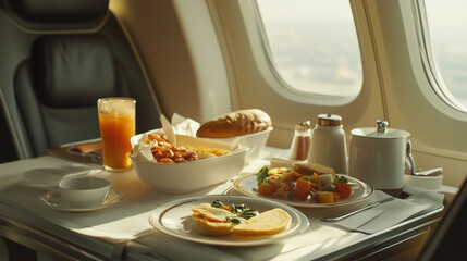 Luxury airplane meal in private jet 