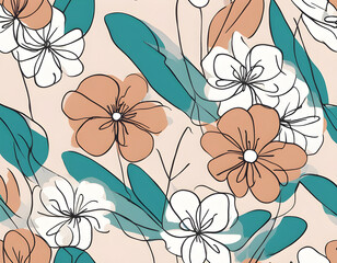 colorful Abstract flower with flowers by one line vector drawing. Portrait minimalistic style background