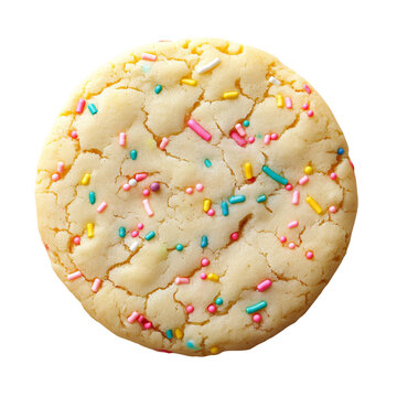 Big sugar cookie with birthday sprinkles isolated photo, view from above
