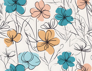 colorful Abstract flower with flowers by one line vector drawing. Portrait minimalistic style background