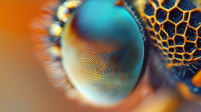 Extreme close-up of a fly's compound eye and body. ..