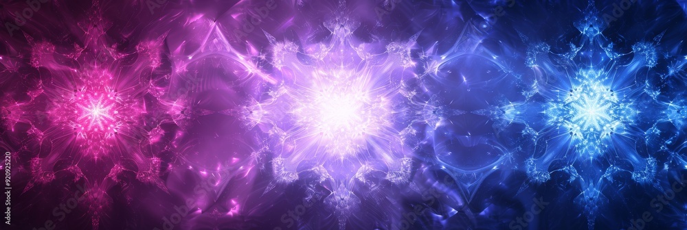 Poster a dynamic mix of purple and blue light patterns, creating an ethereal visual experience that enchant