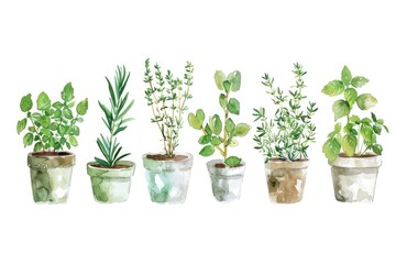 Obraz premium Rustic Kitchen Herbs. Hand-Drawn Watercolor Illustration for Cooking Decor