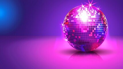 Vibrant Disco Banner Featuring a Shiny Mirrorball, Perfect for Party Invitations and Dance Club Celebrations with Stylish Fashion Elements