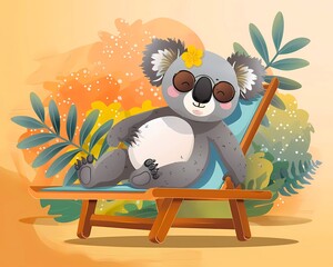 Cute_koala_on_sun_lounge_illustration_playful_and_fun