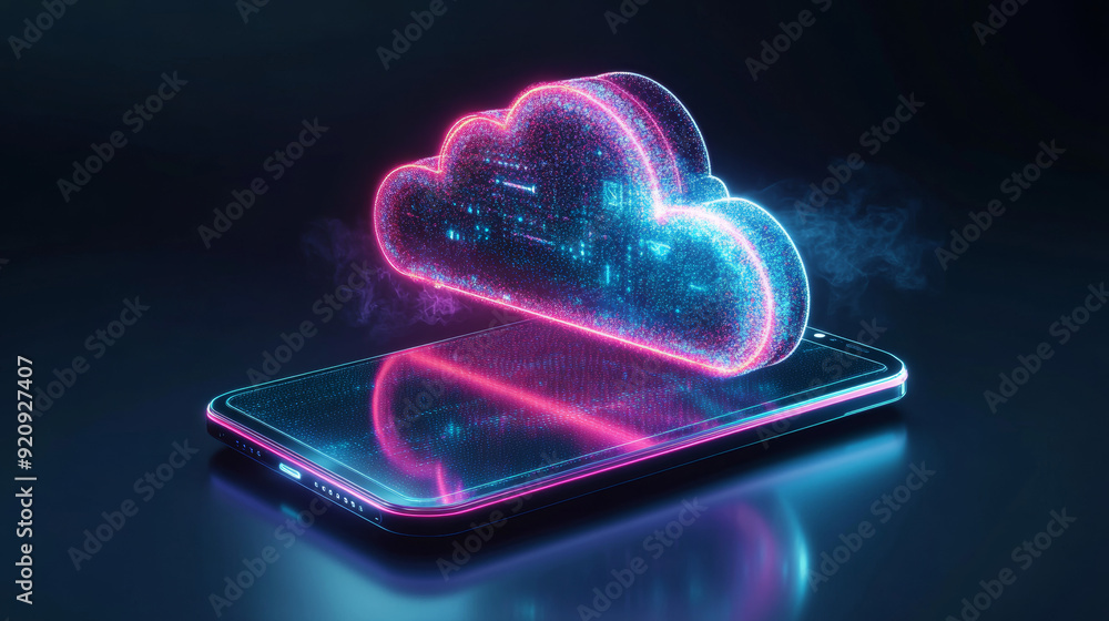 Poster cloud computing concept. secure data exchange on a smartphone or other mobile device, with online st