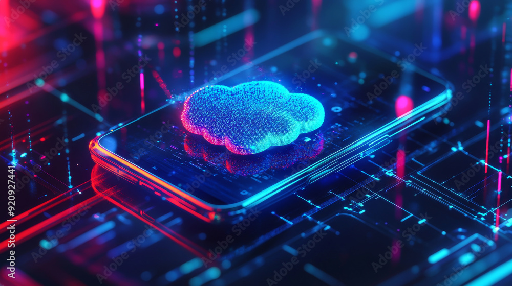 Aufkleber cloud computing concept. secure data exchange on a smartphone or other mobile device, with online st