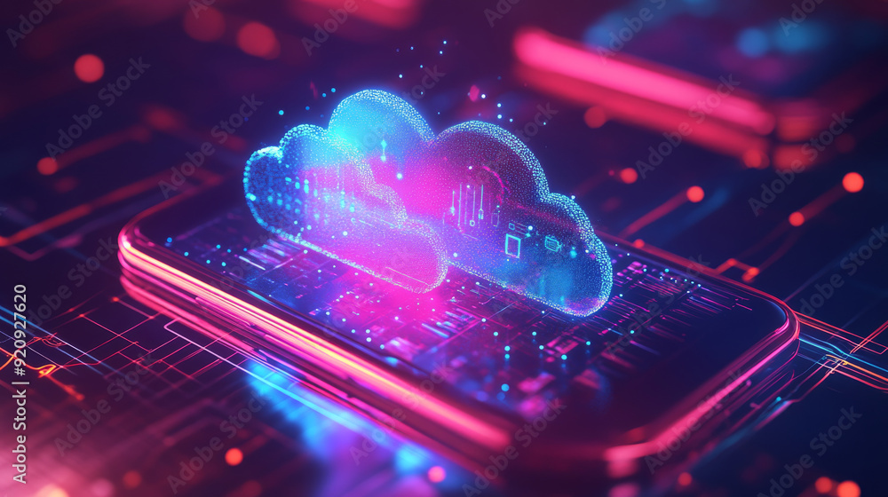 Aufkleber cloud computing concept. secure data exchange on a smartphone or other mobile device, with online st