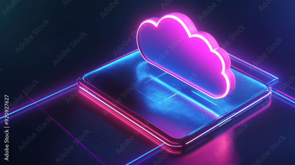 Aufkleber cloud computing concept. secure data exchange on a smartphone or other mobile device, with online st