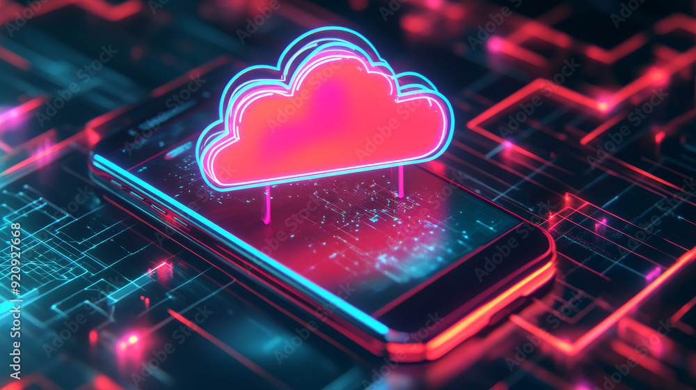 Poster cloud computing concept. secure data exchange on a smartphone or other mobile device, with online st
