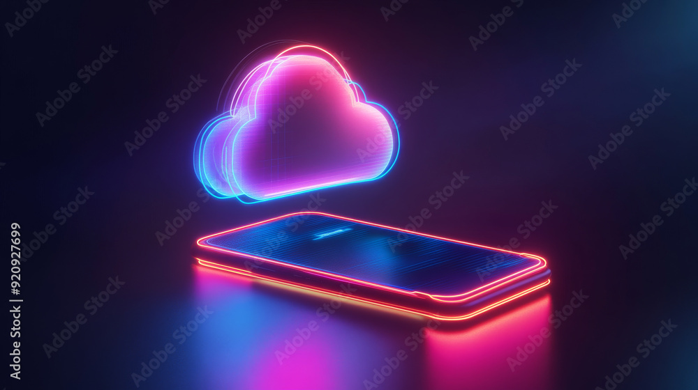 Poster cloud computing concept. secure data exchange on a smartphone or other mobile device, with online st