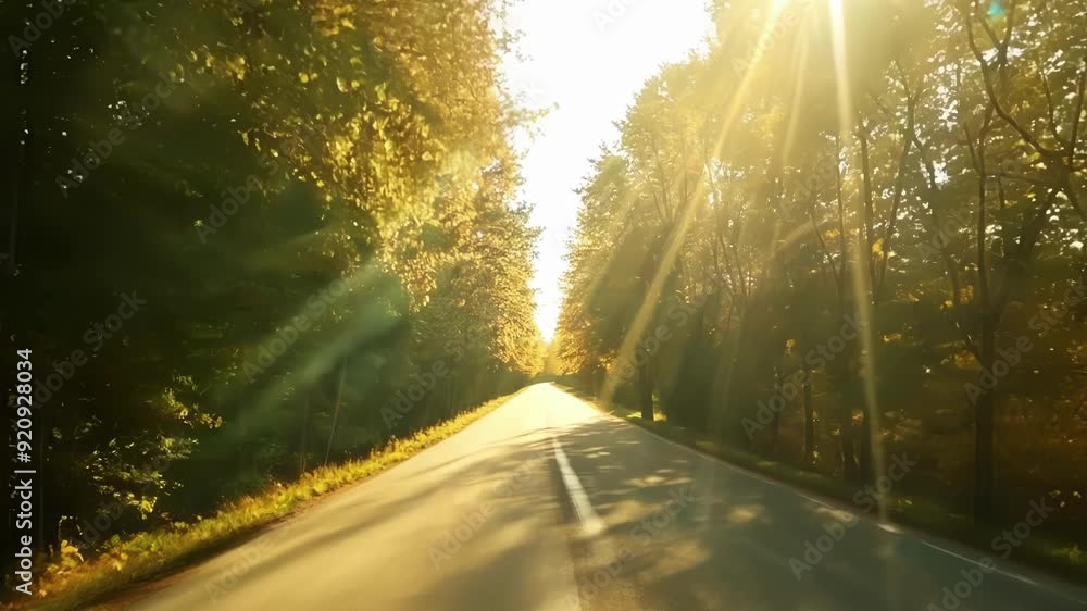 Poster a row of towering trees lining a country road the suns rays filtering through the branches and casti