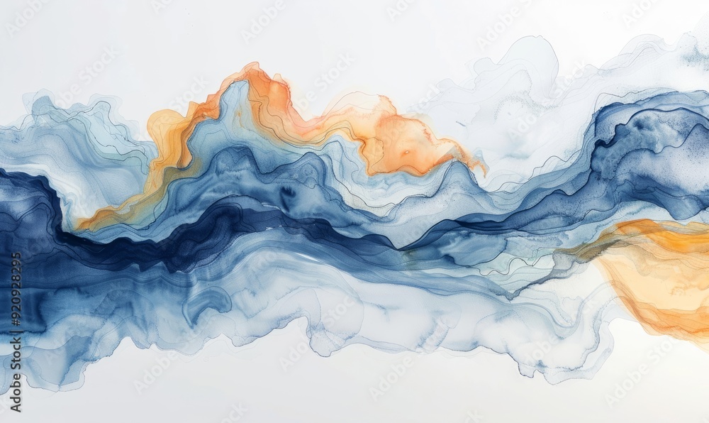 Poster watercolor abstract tidal patterns on white.