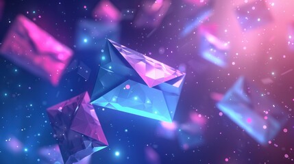 Neon Email Icons Flow Through Cyberspace