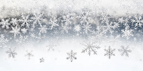 Obraz premium Christmas card with a pattern of white and silver snowflakes. Festive gradient. Advertising banner.