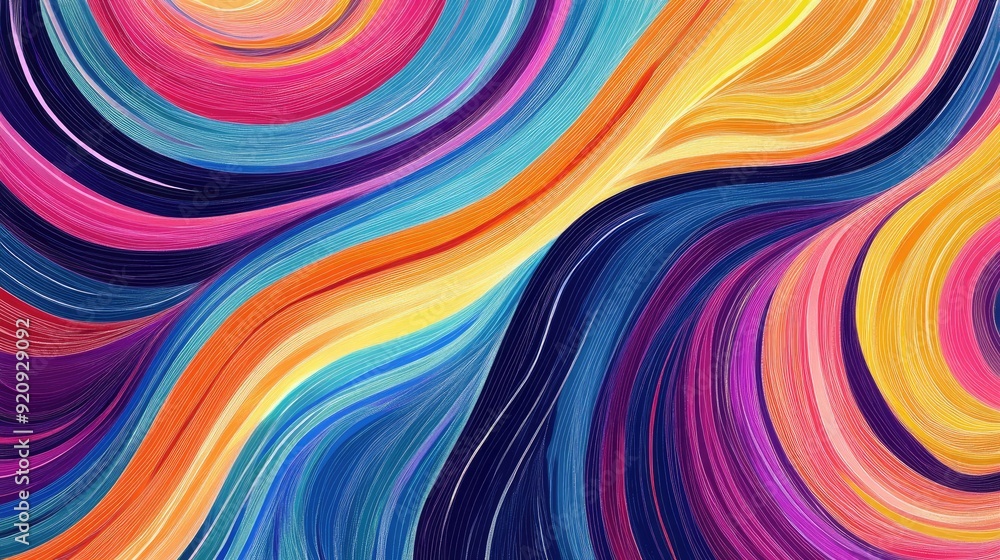 Fototapete Playful abstract line paper background featuring colorful, curving lines and a whimsical pattern, ideal for fun and engaging designs