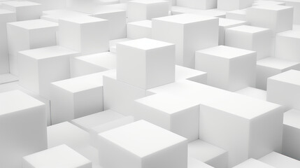 Obraz premium Cube background. Vast array of white cubes of different sizes, arranged in a random pattern. Minimalist color scheme and geometric pattern.