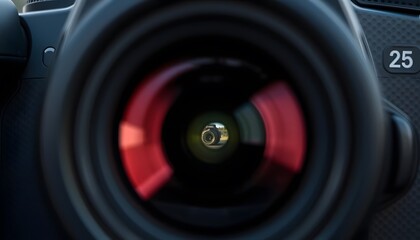 A close-up of a camera's viewfinder showing a framed shot