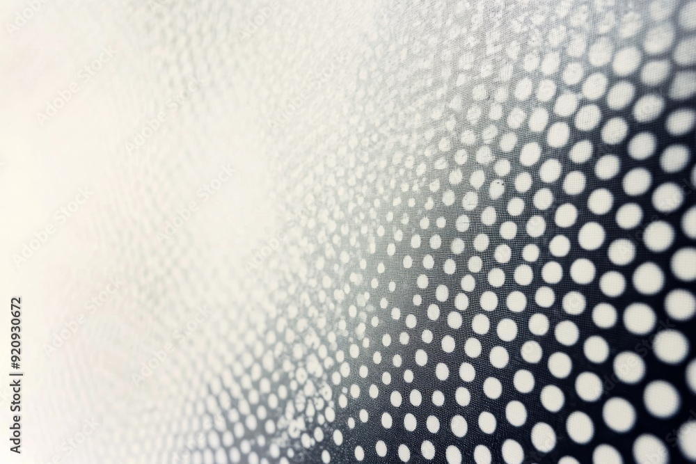 Poster soft white and grey dots create a minimalist halftone pattern, arranged in a smooth gradient that en