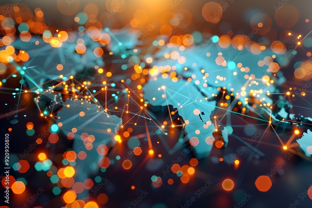 Poster global network connection with blurred lights.