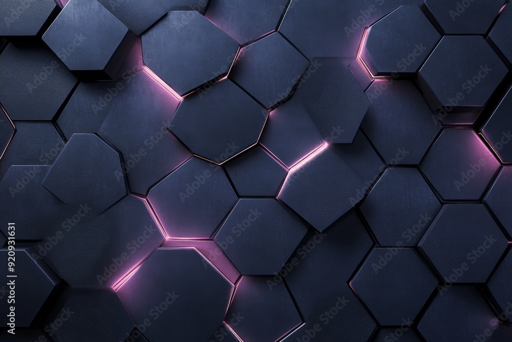 Poster the composition reveals dark hexagons arranged in an abstract pattern, subtly illuminated by soft li