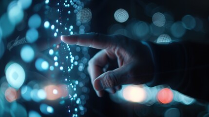 Fototapeta premium Futuristic Travel Exploration: Man Navigating Holographic AI Map