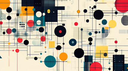 Abstract connected lines and dots circuit. Simple technology graphic background, vector design representing network technology and connections.