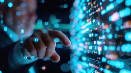 Fototapeta premium Futuristic Tax Advisor Presenting Holographic Tax Solutions for Digital Transformation with Sleek Design
