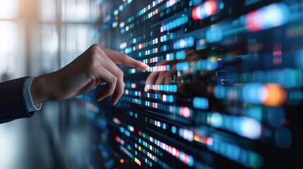 Futuristic Business Executive Analyzing Holographic Tax Records with Cutting-Edge Technology in Finance Sector