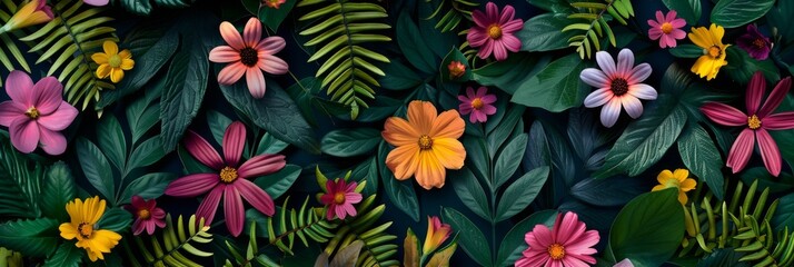 This is a colorful and eyecatching arrangement of flowers and leaves, perfect for naturethemed projects