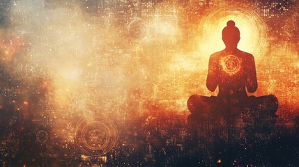 Spiritual abstract background with delicate overlays of religious icons, creating a sense of global harmony