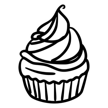 recommend clip art: black and white hand drawn minimalist line art black sweet muffins cake