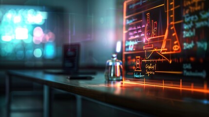  "Classroom with holographic display of scientific experiments in progress 