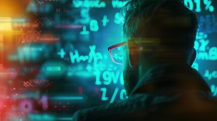  "Holographic teacher guiding students through complex math problems 