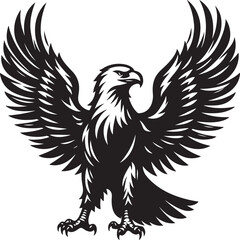 Fototapeta premium A powerful eagle silhouette in flight, wings spread wide with sharp, defined lines, symbolizing freedom and strength.