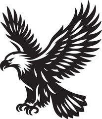 A powerful eagle silhouette in flight, wings spread wide with sharp, defined lines, symbolizing freedom and strength.