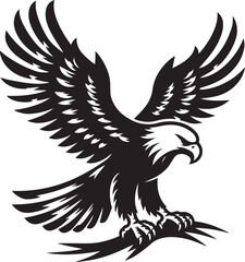 A powerful eagle silhouette in flight, wings spread wide with sharp, defined lines, symbolizing freedom and strength.