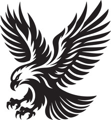 A powerful eagle silhouette in flight, wings spread wide with sharp, defined lines, symbolizing freedom and strength.