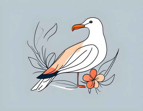recommend clip art: colorful Abstract Seagull with flowers by one line vector drawing. Portrait minimalistic style background