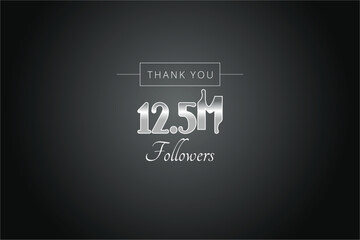 12500000 OR 12.5m followers celebration. Thank you 12500000 followers congratulation template banner. banner for social 12.5m friends and followers. celebrate subscribers and followers.
