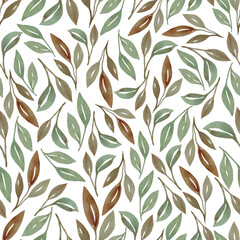 Watercolor seamless pattern with green leaves, greenery art foliage natural leaves herbs in watercolor style. Decorative beauty elegant illustration for design
