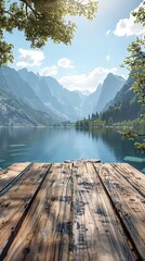 Fototapeta premium Wooden Dock Overlooking Mountain Lake.