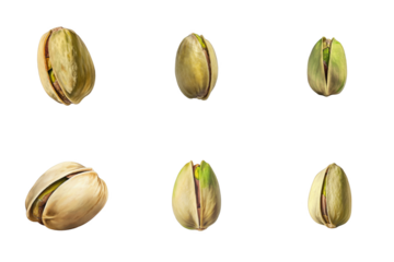 Six Close-Up Images of Opened Pistachios