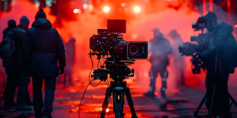 Film Camera and Lighting Effects on a Movie Set, Capturing the Essence of Cinematic Production