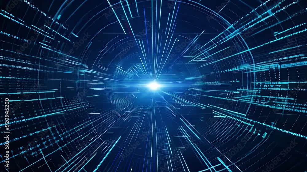 Aufkleber experience a dynamic display of light and movement as data streams flow through an intricate digital