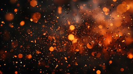 Fototapeta premium Abstract orange and black bokeh background with glowing particles.