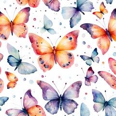 Butterfly watercolor seamless repeat pattern on white
