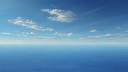 A bright deep blue sky, with large, billowy white clouds slowly passing by.